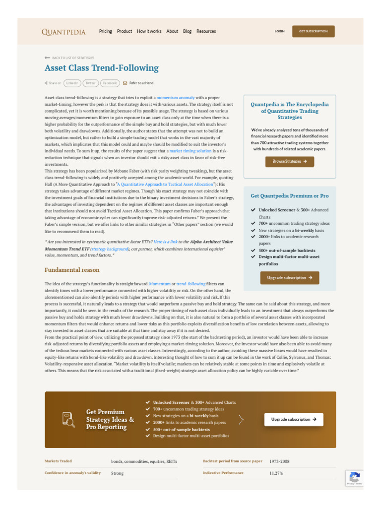 Asset Class Trend-Following Strategy | PDF | Asset Allocation ...