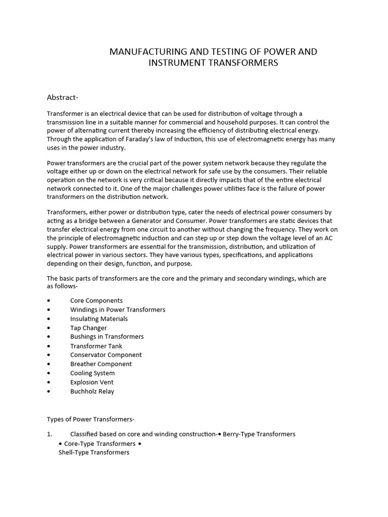 Manufacturing and Testing of Power and Instrument Transformers | PDF ...