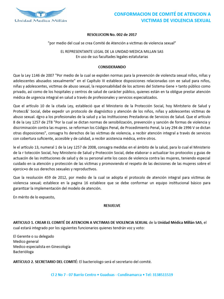 Comité de Atención a Víctimas de Violencia Sexual | PDF | La violencia ...