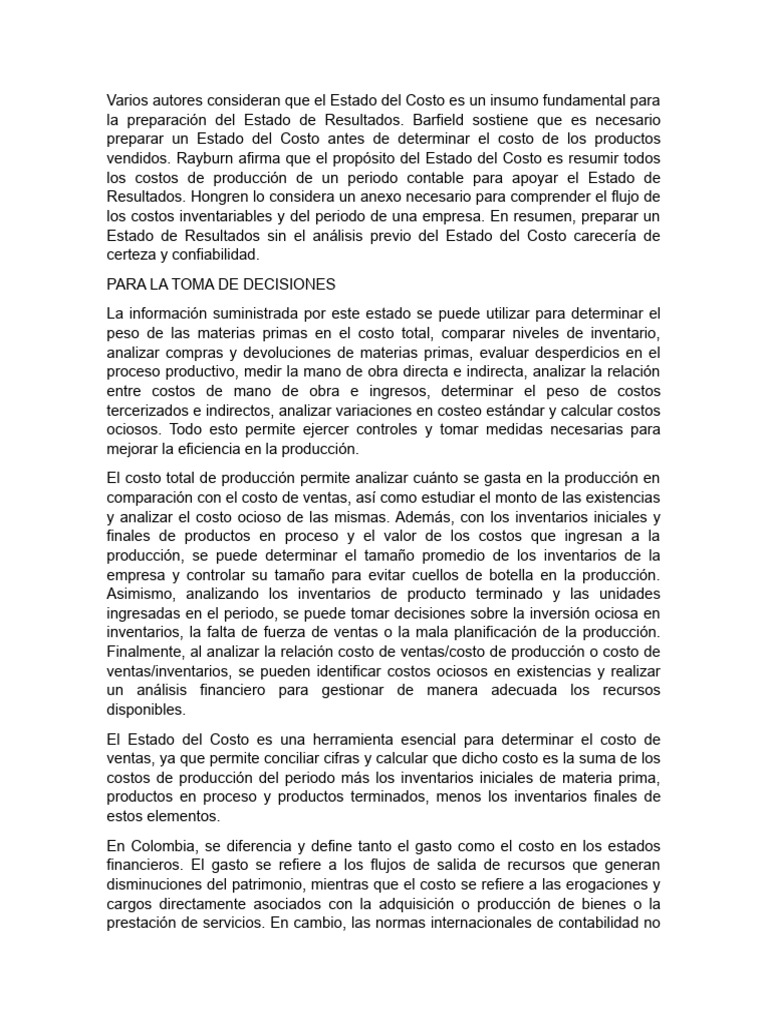 Costos y Calidad en Estados Financieros | PDF | Costo | Estado de ...