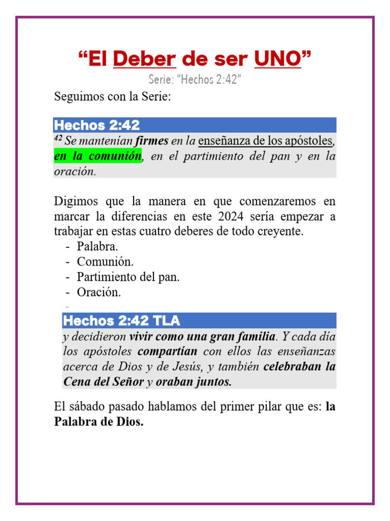 El Deber de Ser UNO | PDF | eucaristía | Jesús