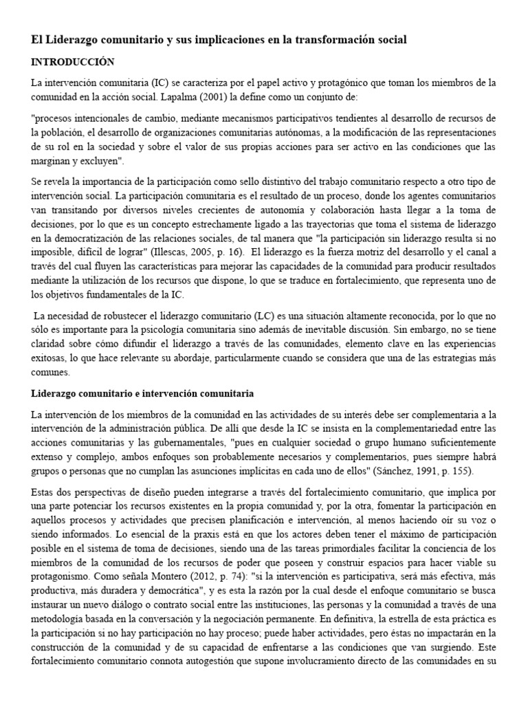Liderazgo Comunitario y Transformación Social | PDF | Liderazgo | Comunidad