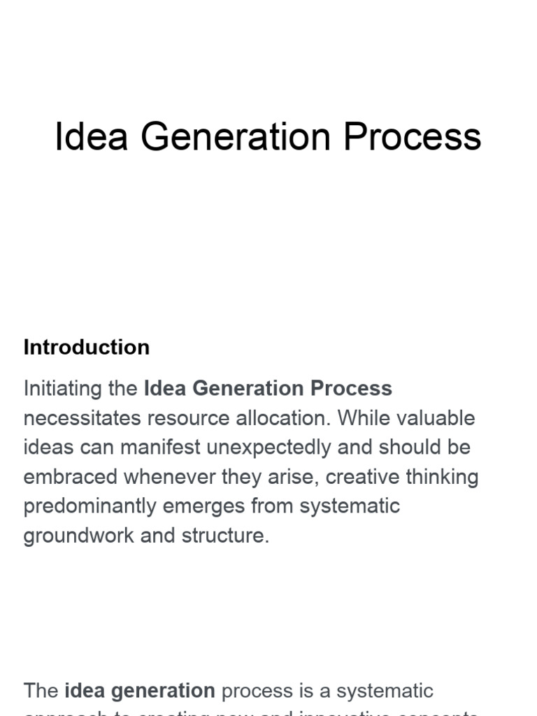 Systematic Idea Generation Process Guide | PDF | Idea | Thought