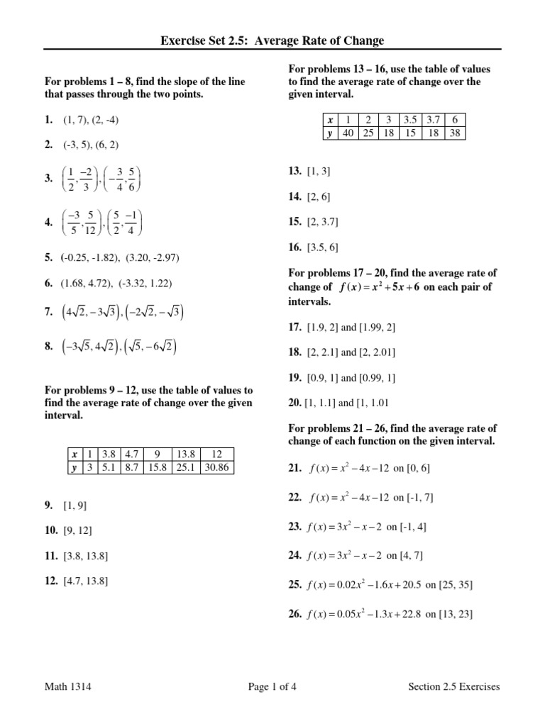 Average Rate of Change | PDF