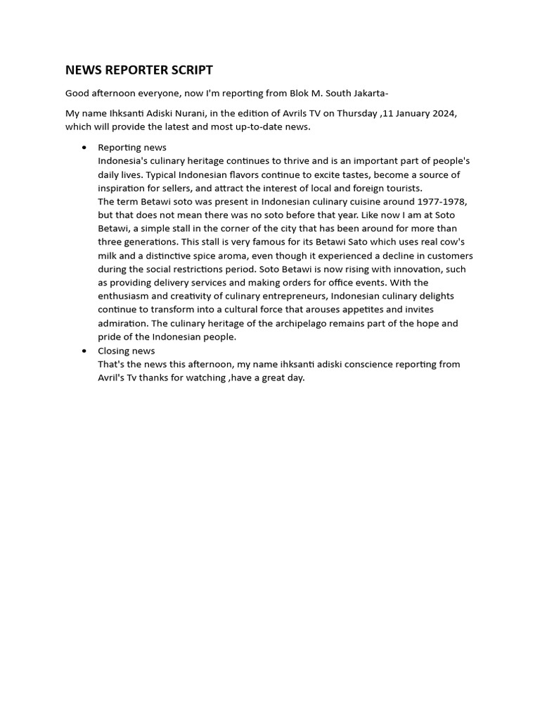 News Reporter Script | PDF