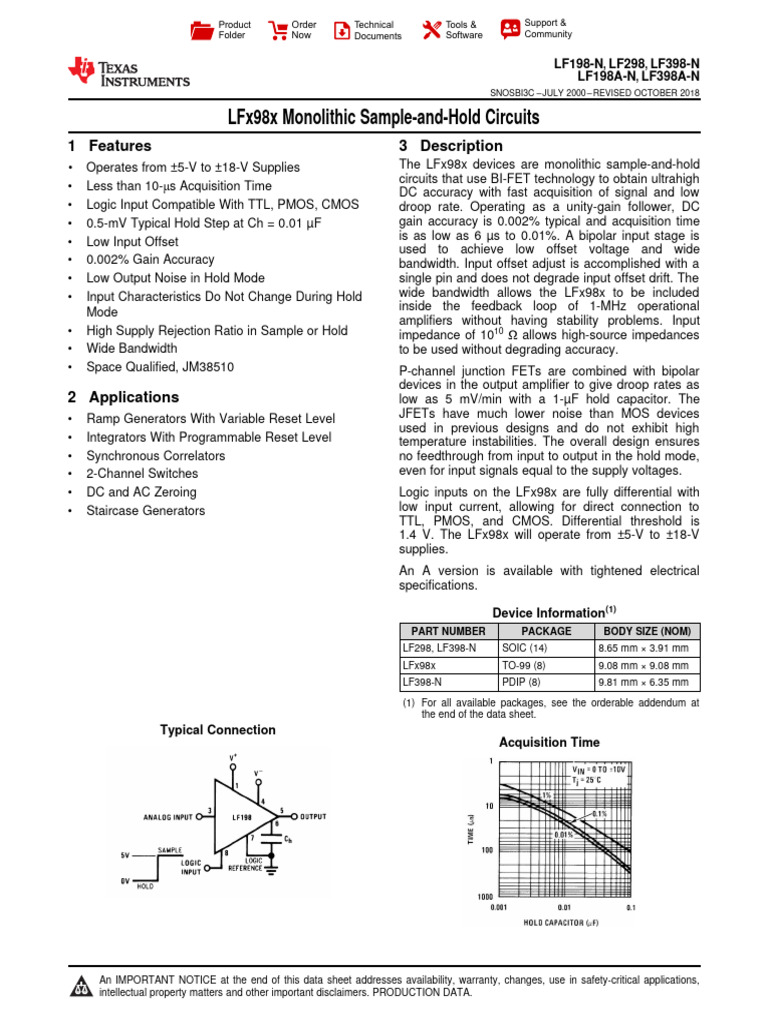 Lfx98x monolithic sample and hold circuits 1 features 3 description