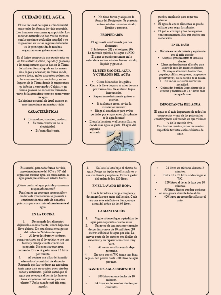 Tríptico Infantil sobre el Cuidado del Agua | PDF | Agua | Lavavajillas