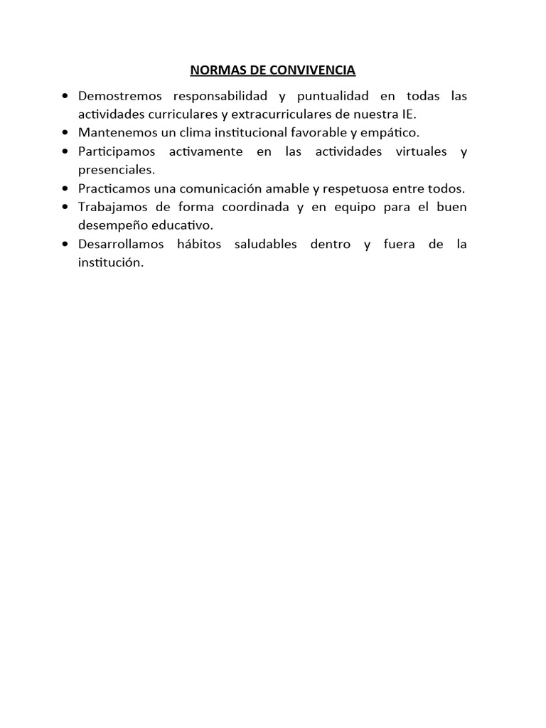 Normas de Convivencia Escolar | PDF