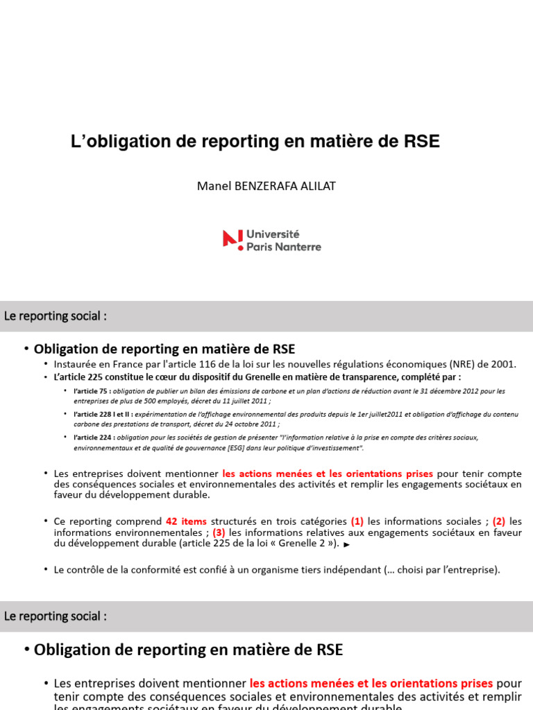 Reporting RSE : Obligations et Analyse | PDF | Responsabilité sociétale ...