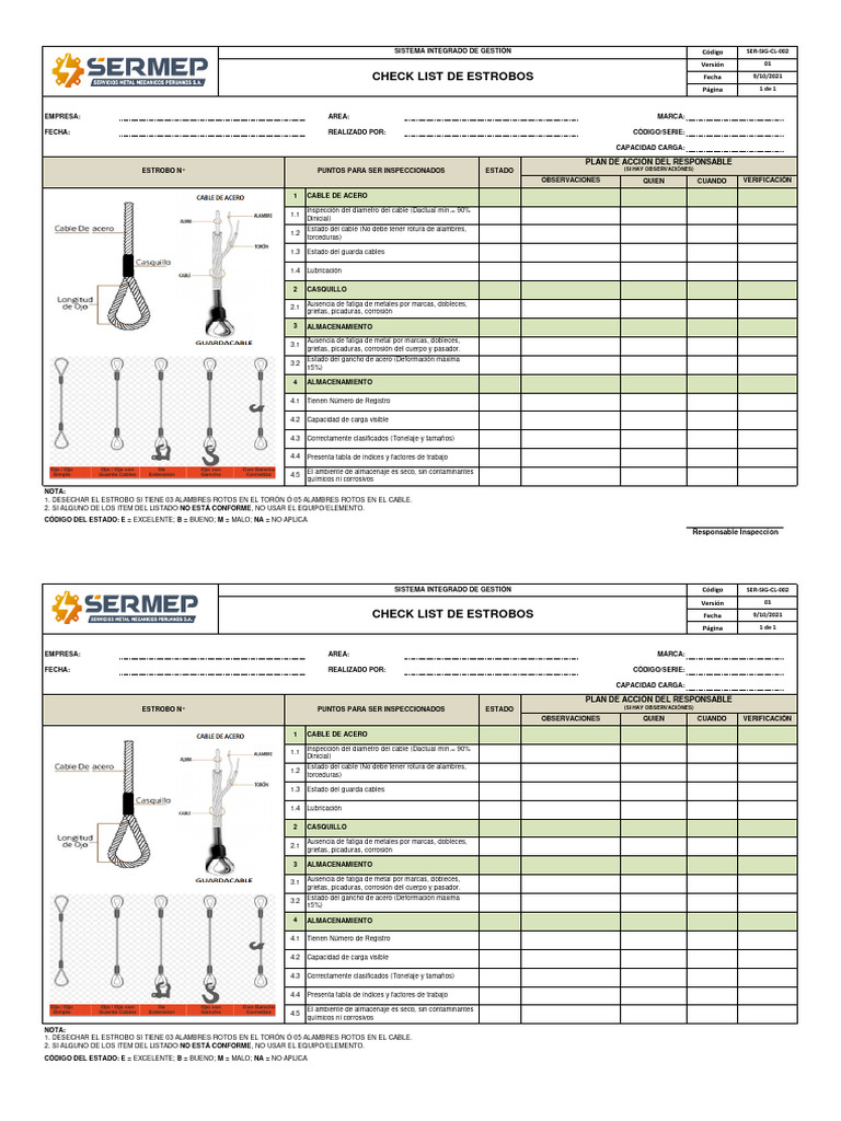 Check List Inspección de Estrobos | PDF | Fatiga (material ...