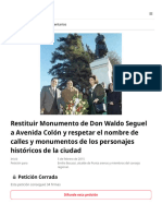 Restituir Monumento de Don Waldo Seguel A Avenida Colón y Respetar El Nombre de Calles y Monumentos de Los Personajes Históricos de La Ciudad