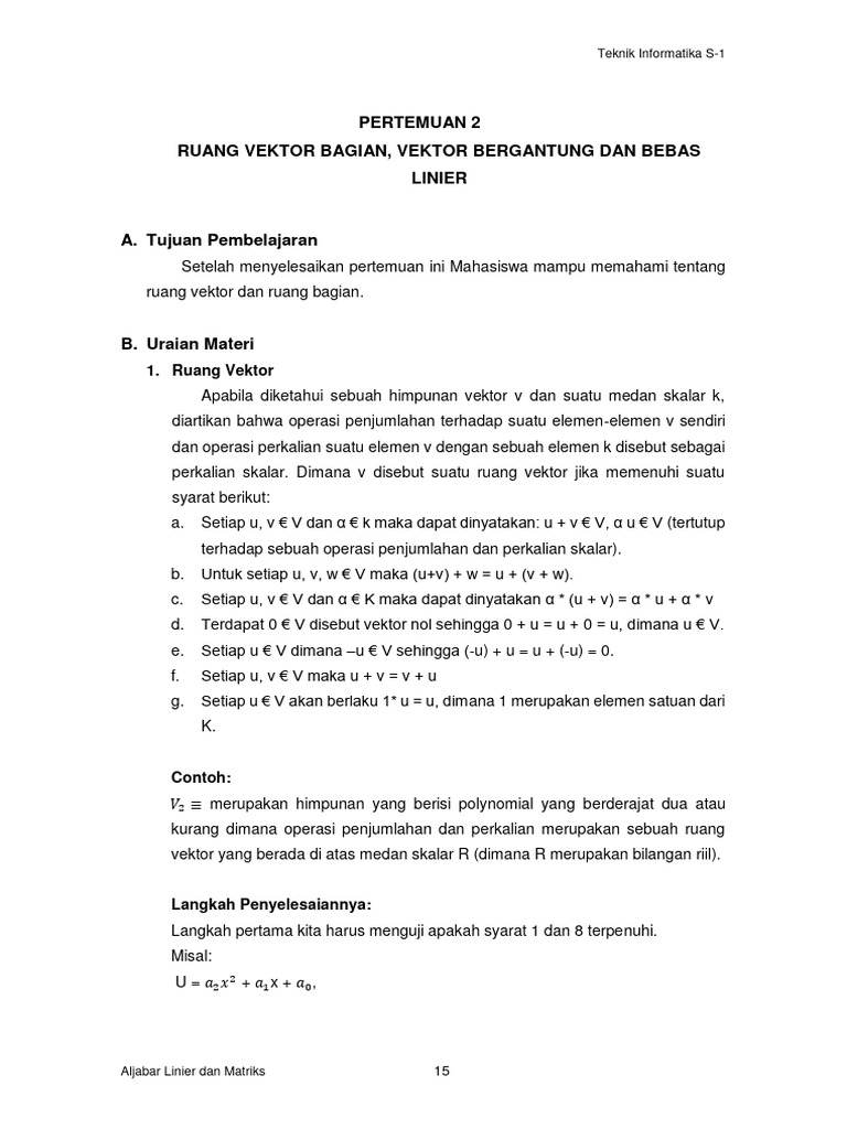 Ruang Vektor dan Ketergantungan Linier | PDF | Metode & Bahan Ajar ...