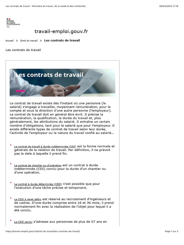 Types de Contrats de Travail en France | PDF | Finance et gestion monétaire