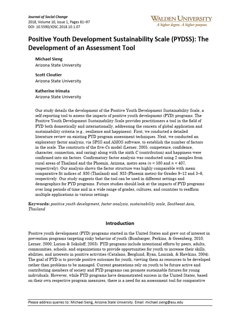 Developing the PYD Sustainability Scale | PDF | Psychology ...