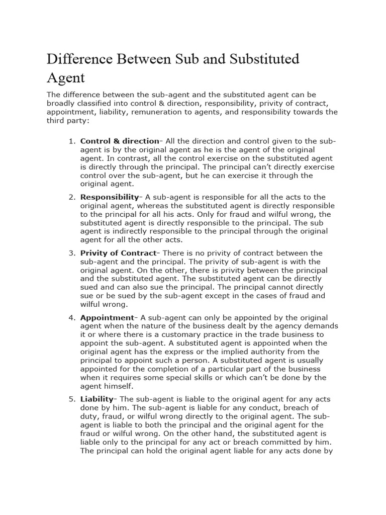 Difference Between Sub and Substituted Agent | PDF