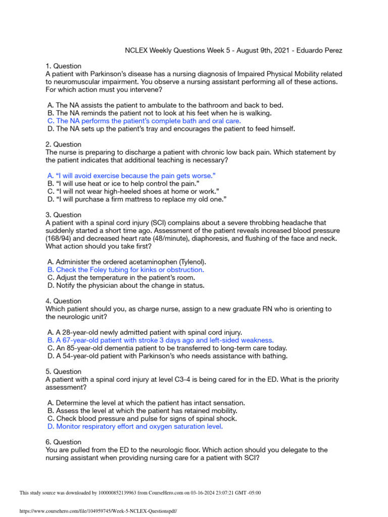 Week 5 NCLEX Questions Overview | PDF | Coronary Artery Disease | Artery