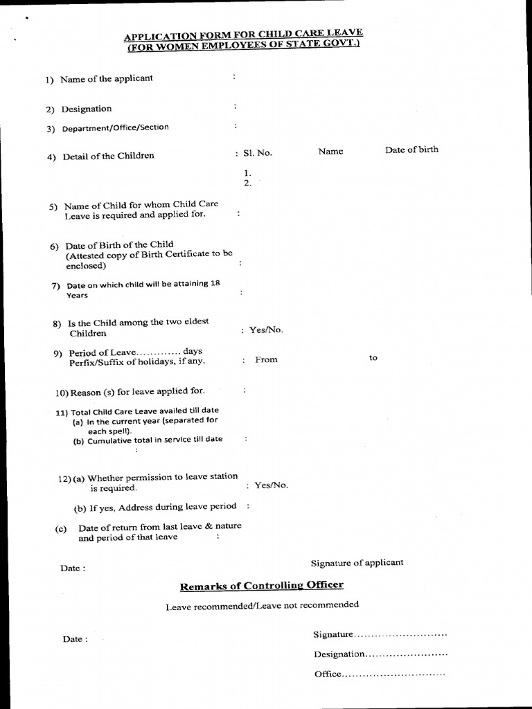 CHILD CARE LEAVE Application - 0 | PDF