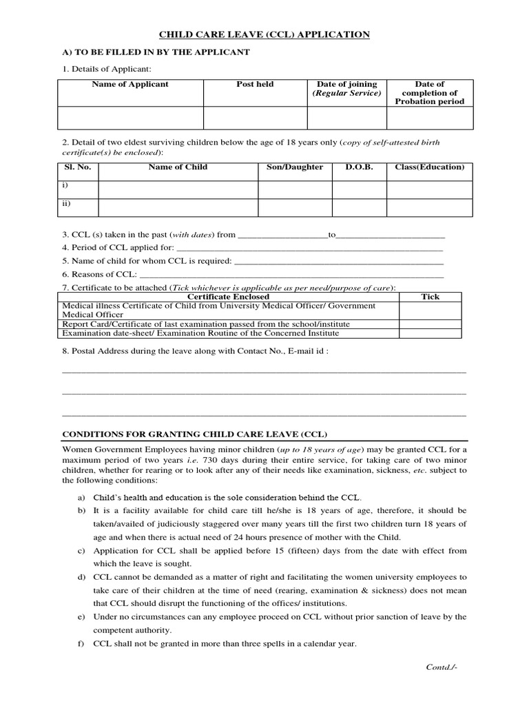 Child care leave application new pdf probation child care