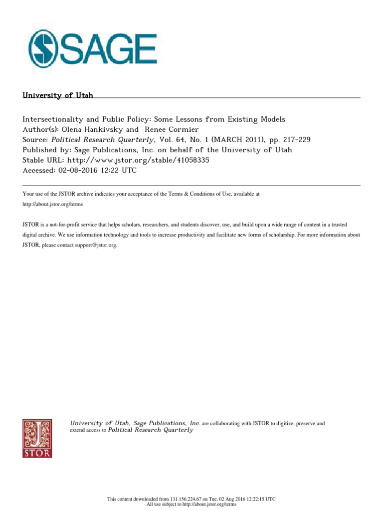HANKIVSKY & CORMIER - Intersectionality and Public Policy | PDF ...