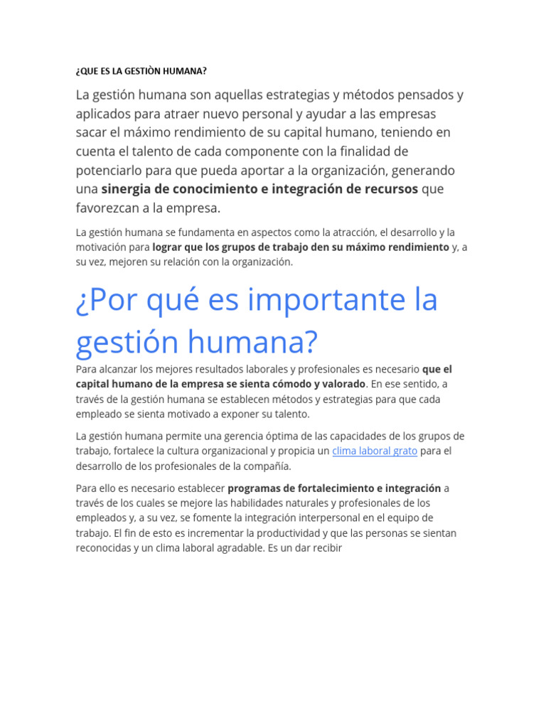 Que Es La Gestion Humana Exposicion | PDF | Análisis FODA | Business
