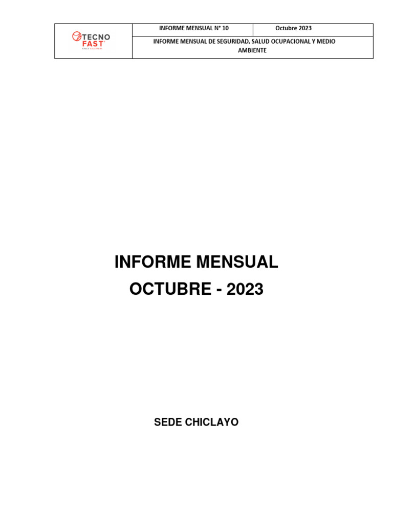 Informe Mensual de Seguridad Octubre 2023 | PDF | Seguridad y salud ...