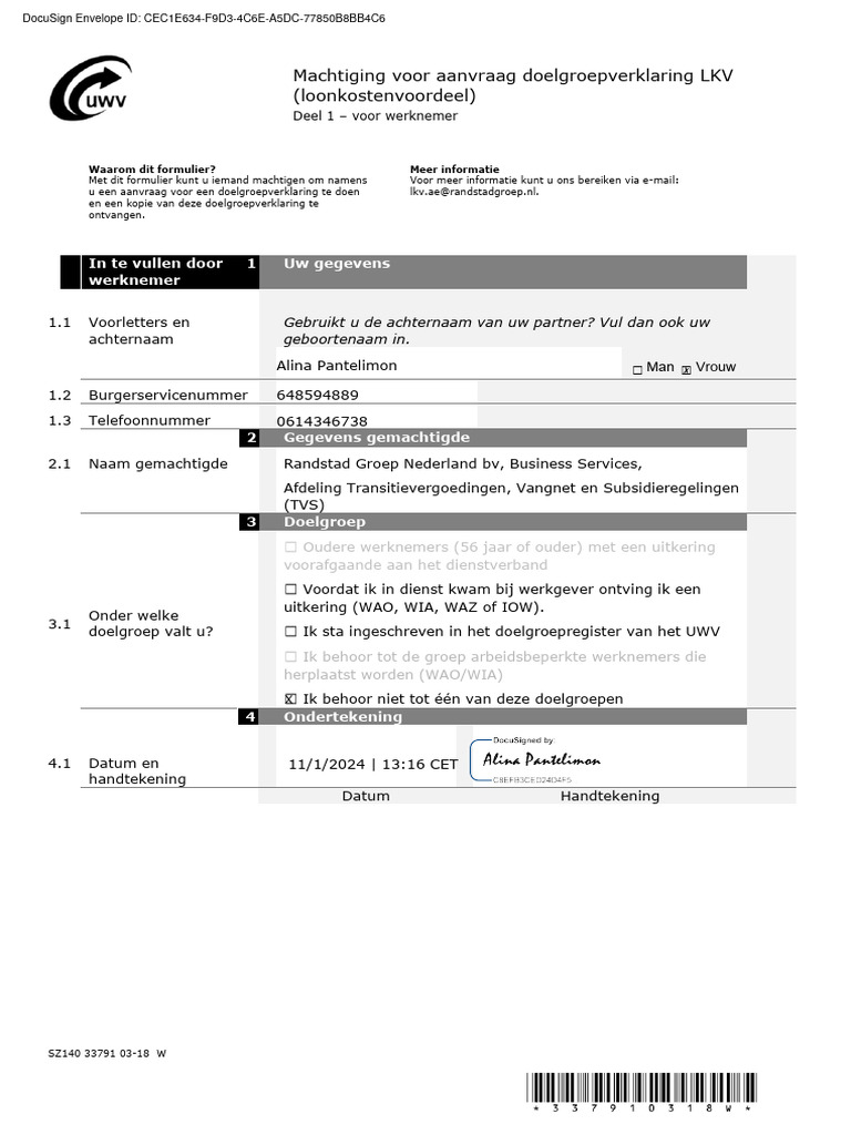 UWV Machtiging | PDF