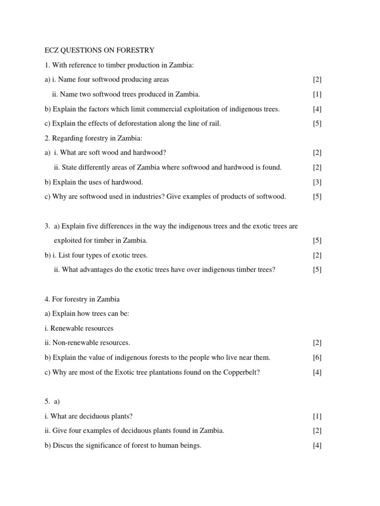 Forestry Questions and Answers Zambia | PDF | Forests | Trees