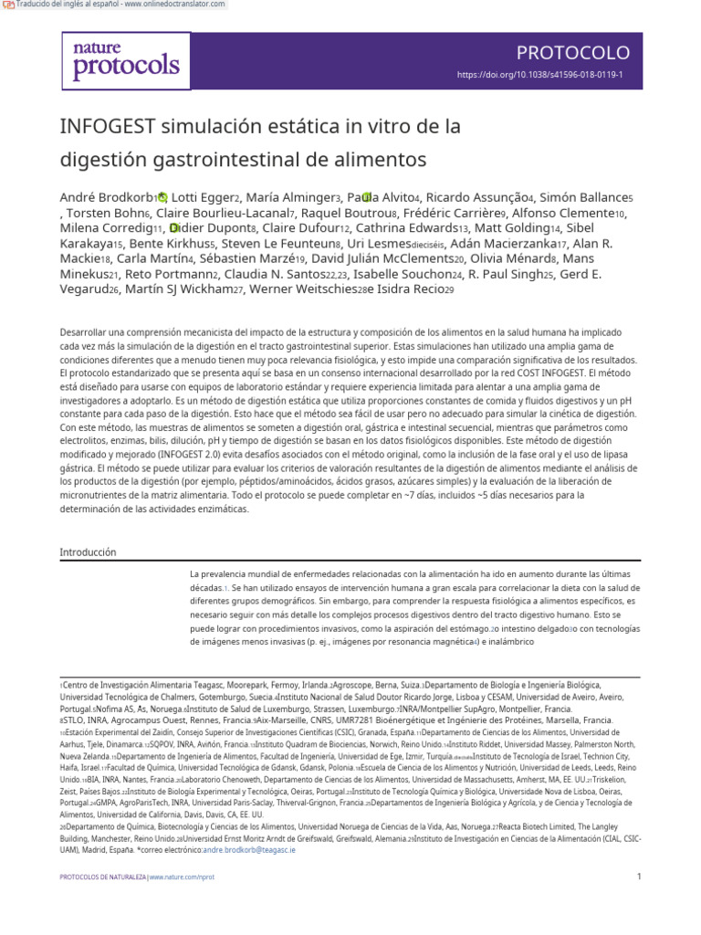 Protocolo INFOGEST 2.0 para digestión in vitro | PDF