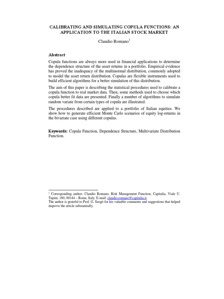 Copula Functions in Italian Stocks | PDF | Probability | Statistical ...