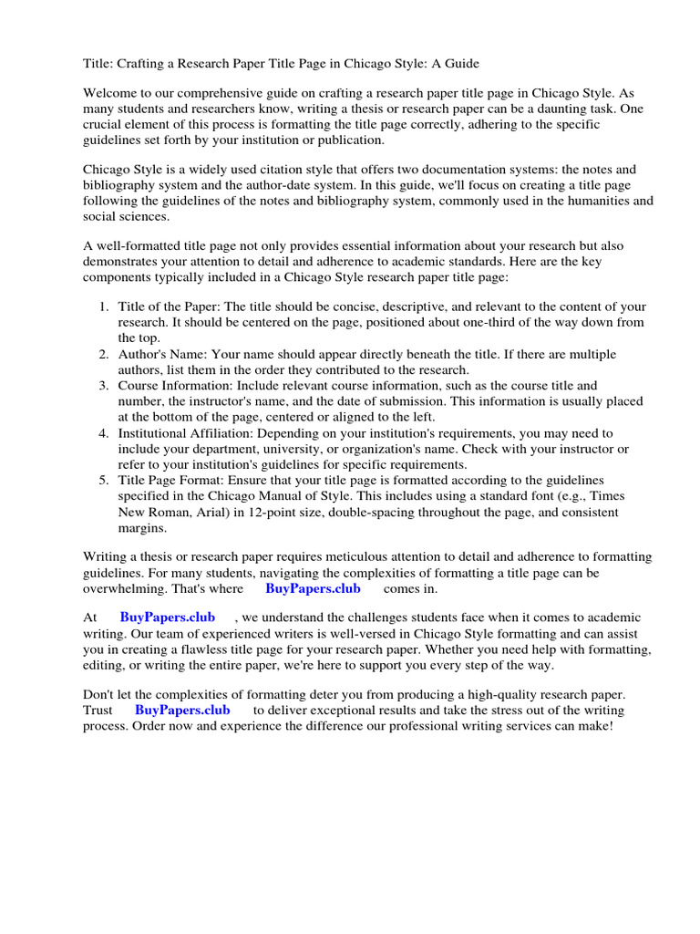 Research Paper Title Page Chicago Style | Download Free PDF | Citation
