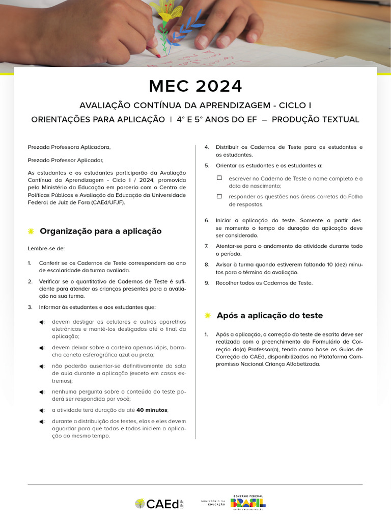 Orientações para Avaliação CAEd 2024 | PDF