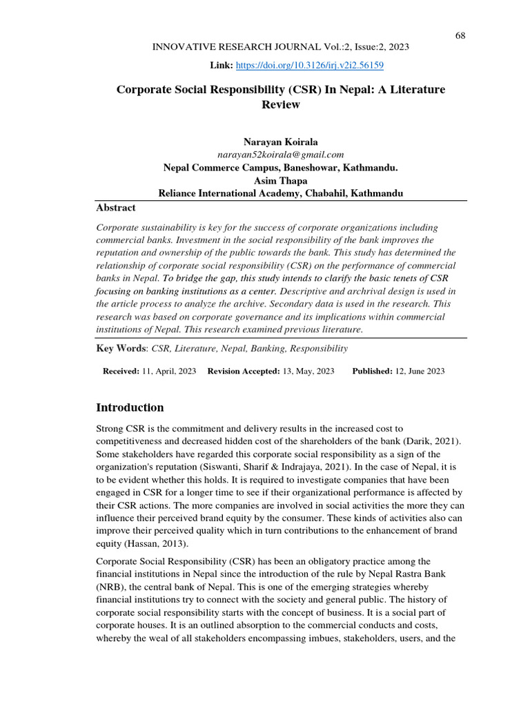 CSR Practices in Nepal's Banking Sector | PDF | Corporate Social ...