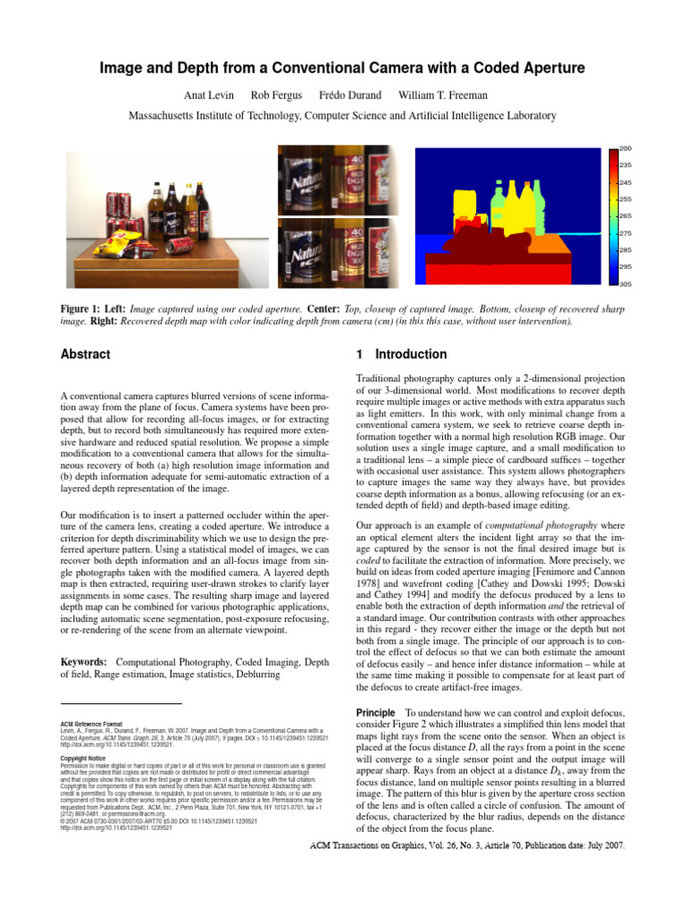 Levin 2007 | PDF | Aperture | Camera