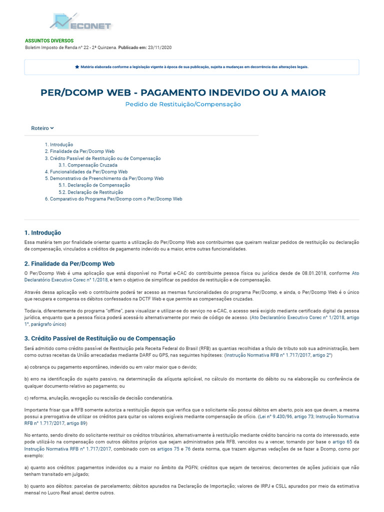 Guia Completo sobre Per/Dcomp Web | PDF | Imposto de Renda | Crédito