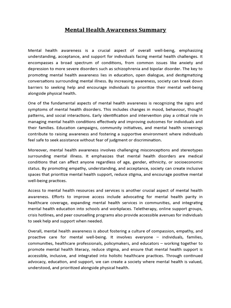Mental Health Awareness | PDF | Mental Health | Mental Disorder