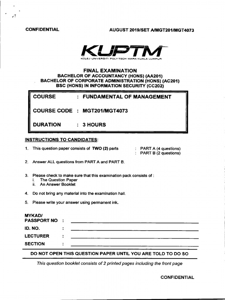 Mgt201-Mgt4073-Fundamental of Management 0819 Seta | PDF
