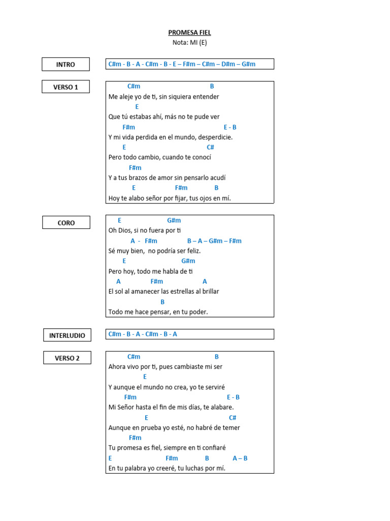 Acordes y Letra de 