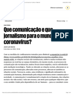 Que Comunicação e Que Jornalismo para o Mundo Pós-Coronavírus