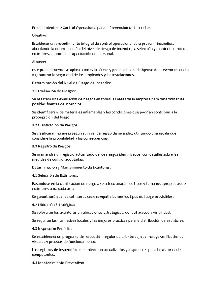 Procedimiento de Control Operacional para La Prevención de Incendios ...