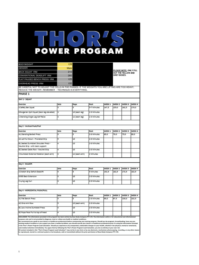 Thors Power Program Load Calculator Microsoft Excel | PDF | Weight ...