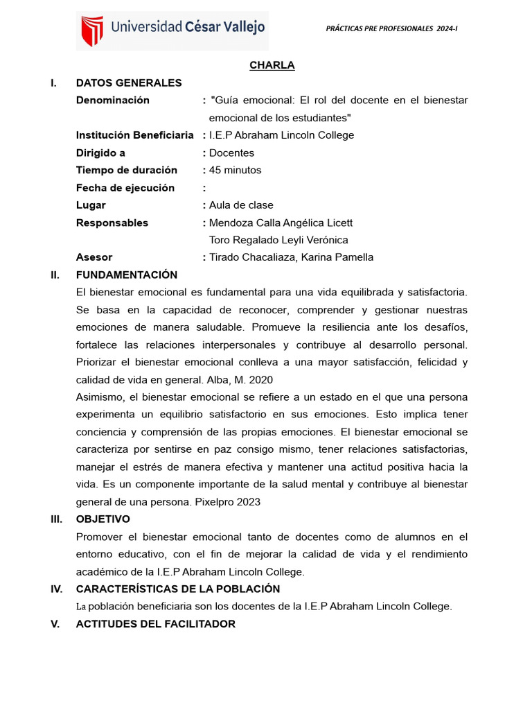 Esquema de Charla - Prácticas Pre Profesionales - PP1 | PDF ...