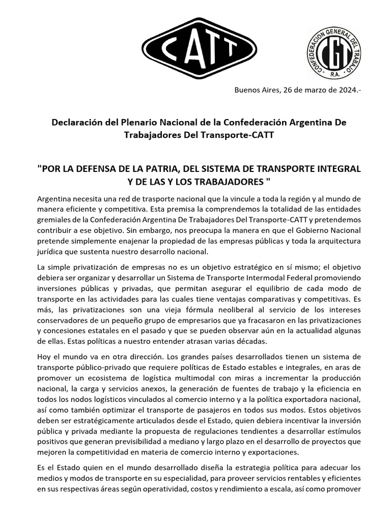Plenario Catt Documento 26-3-24 | PDF | Transporte | Business