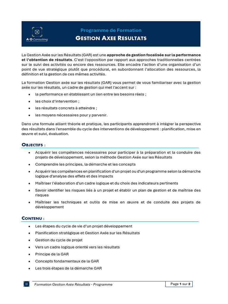 Formation GAR : Stratégies et Outils Efficaces | PDF | Planification ...