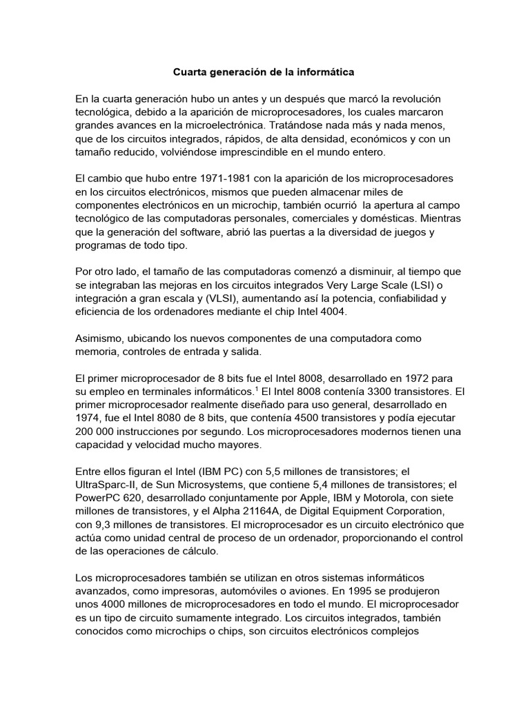Cuarta Generación de la Informática | PDF | Microprocesador ...