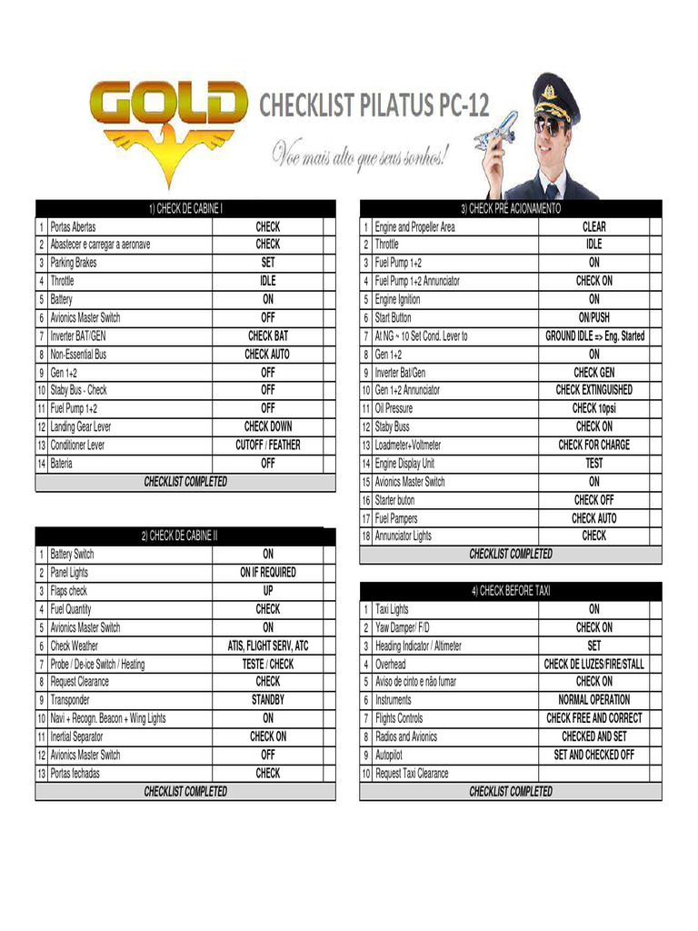 Checklist PC12 - Gold Virtual Airlines | PDF | Takeoff | Flight Control ...