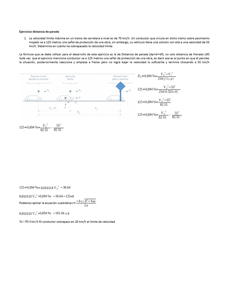 Ejercicios sobre Distancia de Parada | PDF