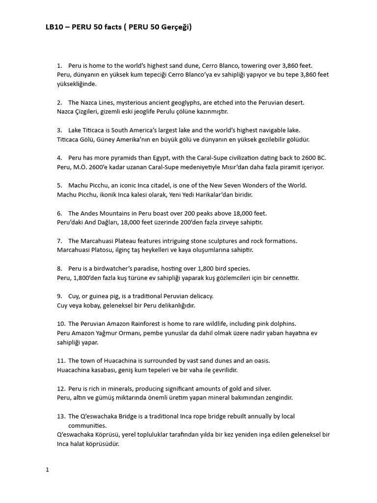 LB10 - 50 Facts About Peru | PDF