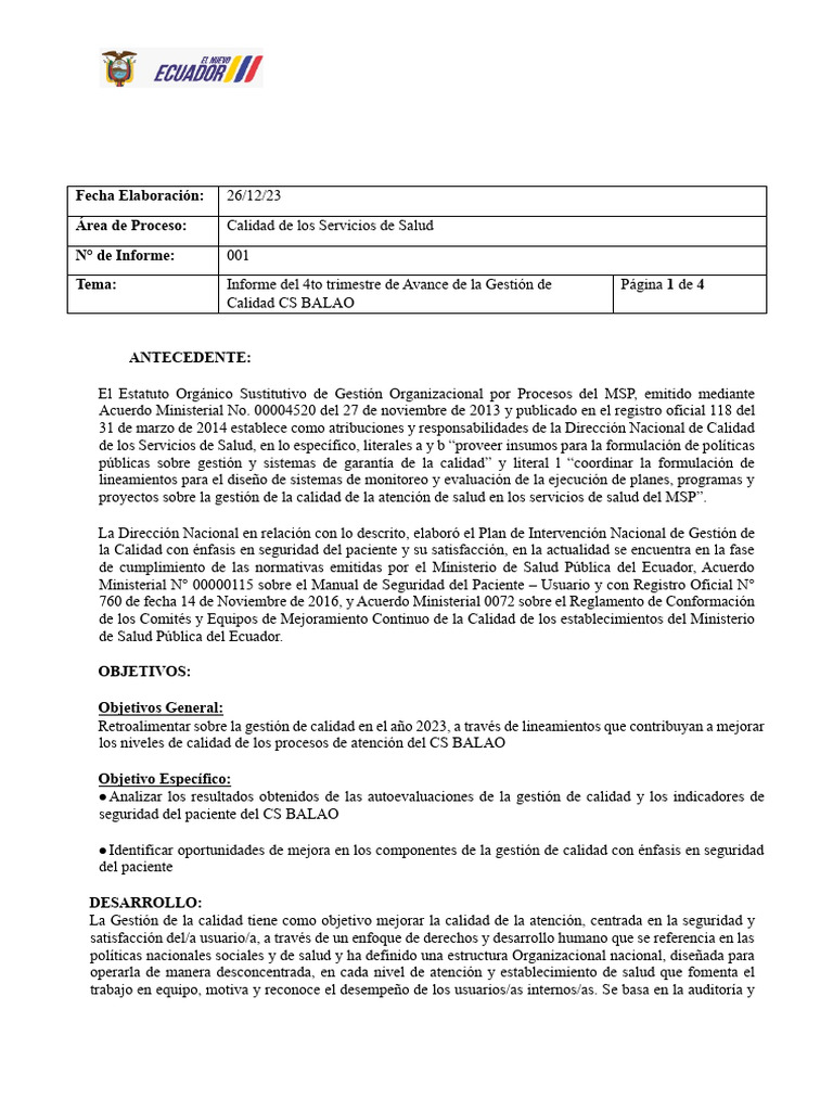 Formato de Informe Trimestral | PDF | Sistema de manejo de calidad ...