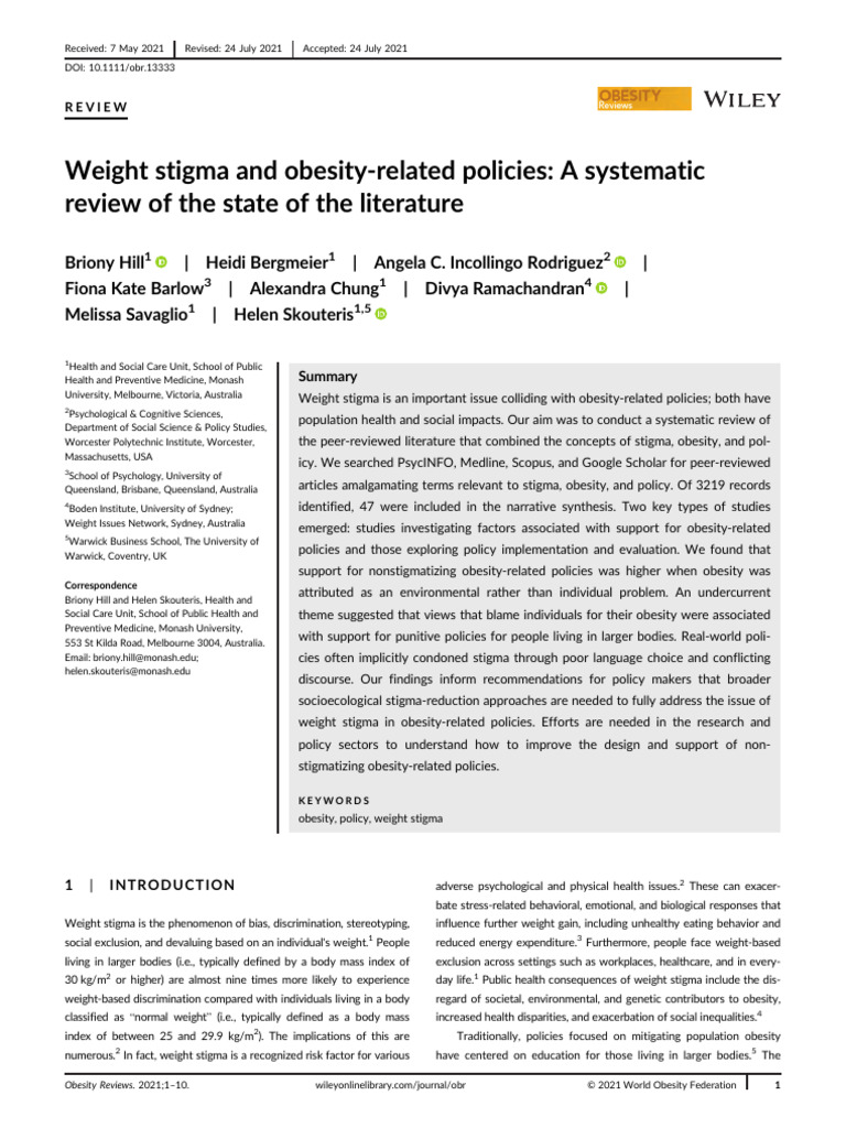 Weight Stigma in Obesity Policies Review | PDF | Obesity | Social Stigma