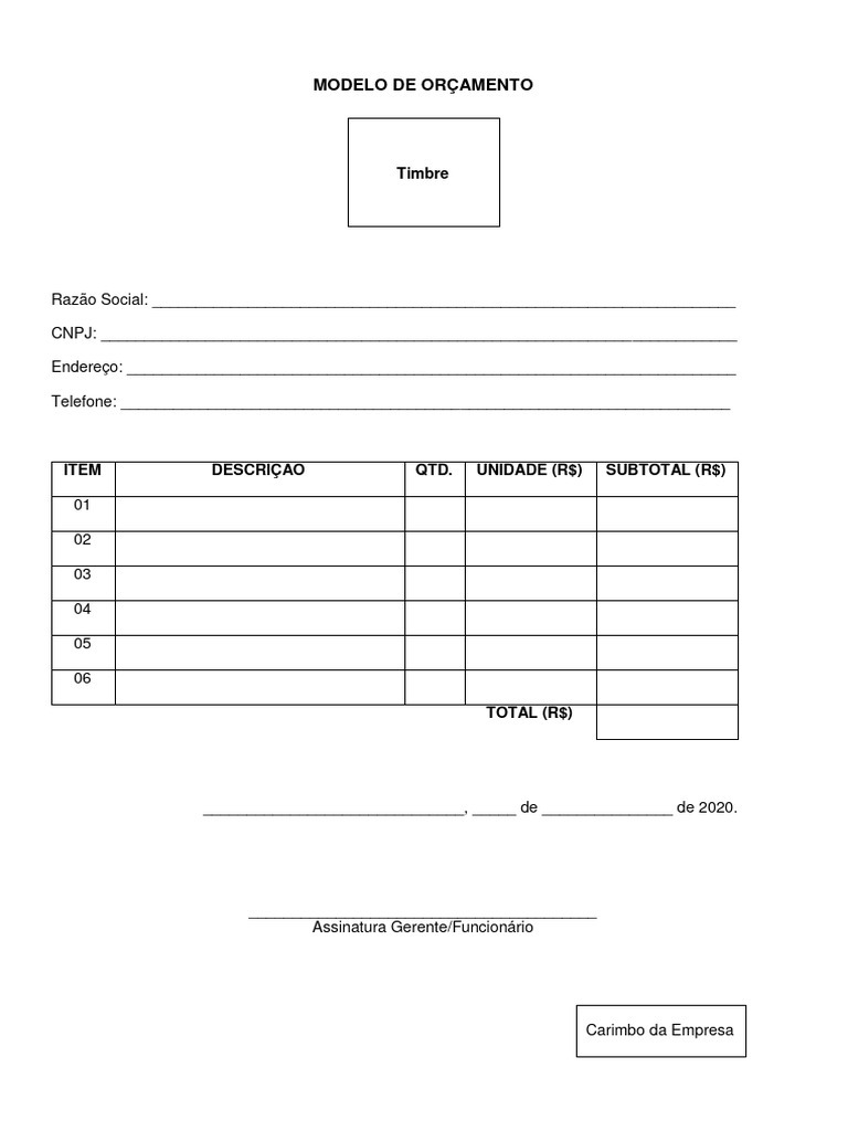 Modelo de Orçamento | PDF